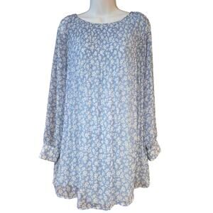 Kimchi Blue long-sleeve blue and white floral chiffon tunic sz XS
